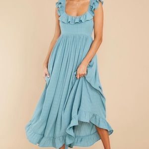 Red Dress- Your Dream Girl Turquoise Blue Midi Dress Size M